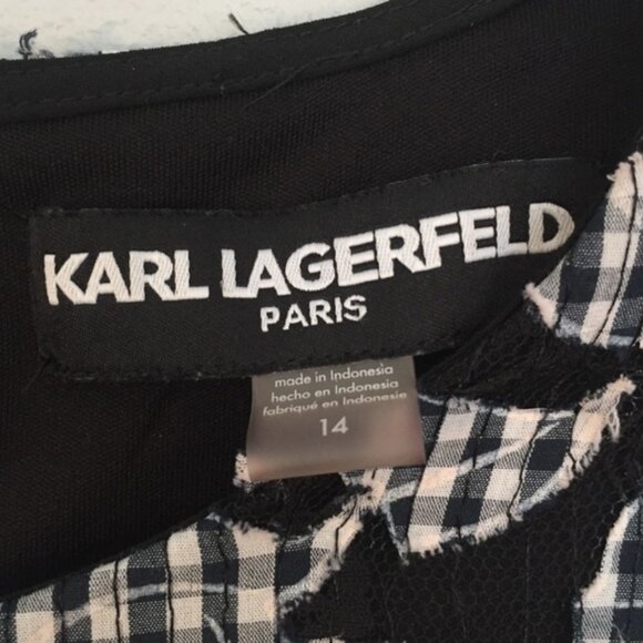 Karl Lagerfeld Floral Plaid Appliqué Lace Dress 14 - Picture 6 of 6